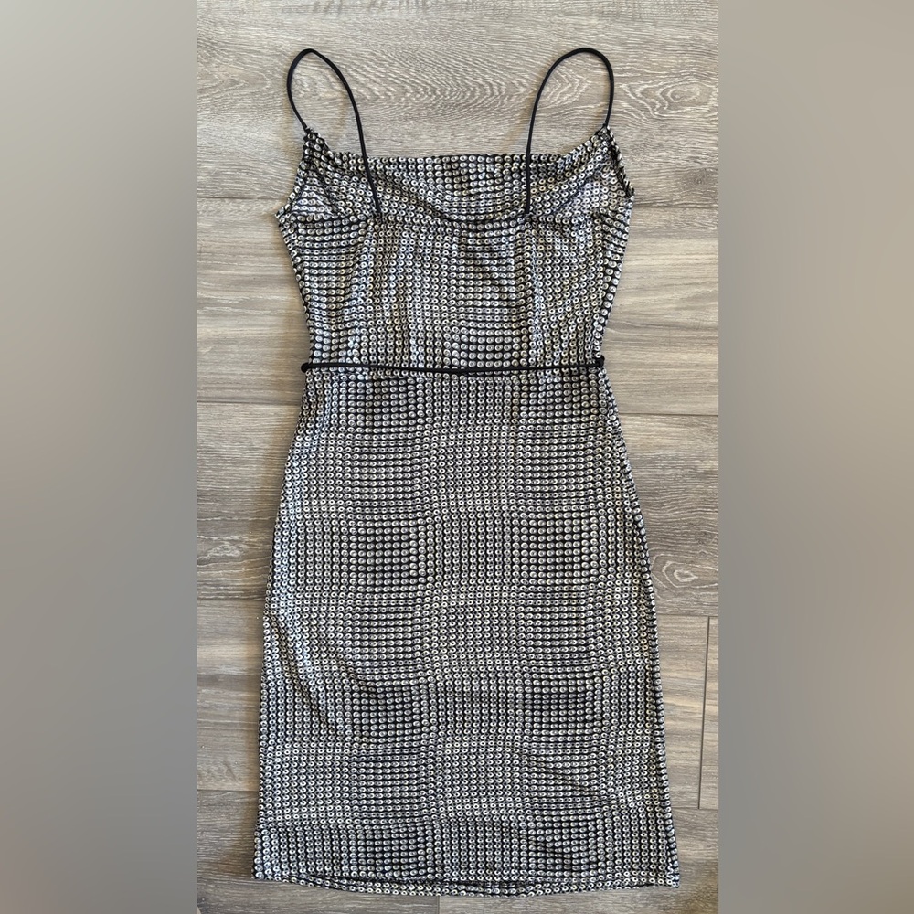 Vintage Jump Sequined Spaghetti Strap Black White Grey Mini Dress Medium - Picture 5 of 8